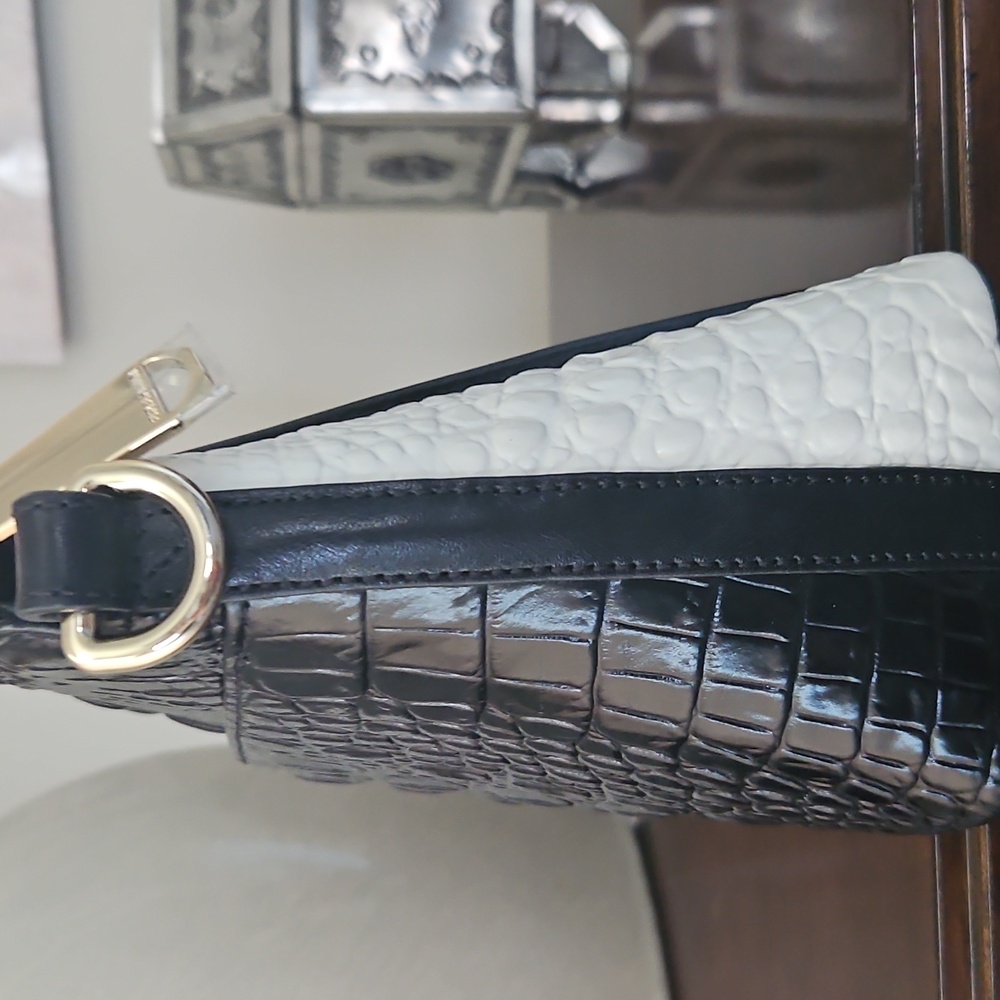 Brahmin Black and White Mini Duxbury Croc-Embossed Women's Bag - Picture 3 of 7